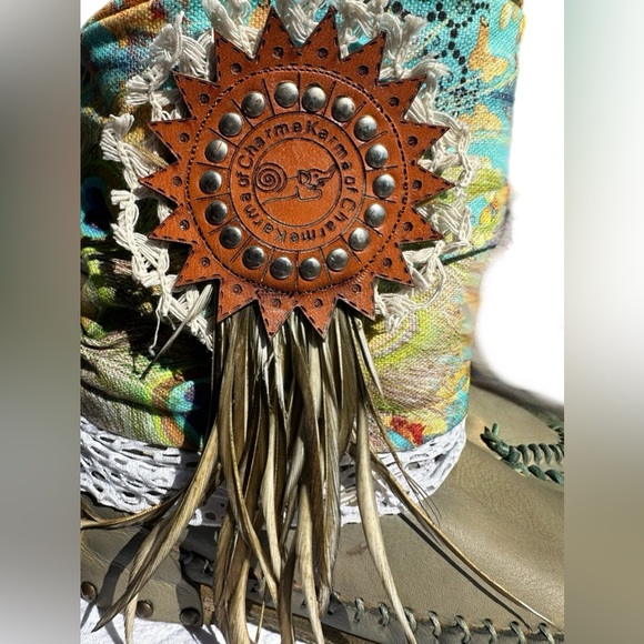 Karma Of Charme Green/Blue Leather Boho/Moccasin Boots with Accents Size 36. - Picture 9 of 16